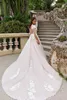 2022 Classic A Line Beach Vestido de noiva de mangas compridas V Lace Romantic Princess Blush Blush, vestidos de noiva bordados de pescoço, vestidos de noiva