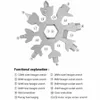 Apriporta portatili Chiave esagonale Chiave multiuso Strumento multitasca 18 in 1 Mini campo di fiocchi di neve Sopravvivere Escursione all'aperto Portachiavi 0510