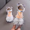 Çocuk Sandalet Rhinestone Bow Girls Prenses Ayakkabı Moda Flats Dans Performans Ayakkabıları 2022 Yaz Yeni Çocuk Sandalet E863 G220523