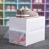 Doorzichtige plastic schoenendoos stofdichte sneaker opslag organizer flip transparante hoge hakken dozen snoep kleurstapel schoenen containers case sn4291