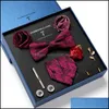 Bow Ties Fashion Accessories Factory Sale Brand 100% Silk Woven Tie Pocket Squares Cufflink Set Necktie Box Mans Sliver Paisley Lovers Day D