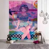 Kawaii Anime Girl Tapis Tenture Rose Mignon Boho Style Psychédélique Hippie Fond Décor À La Maison J220804