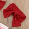 3pcs Lovely Kids Abbigliamento per bambini Set Bambine Red Ruffles Off Shoulder TopFloral SkirtSet di abbigliamento per fascia per capelli 220615