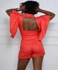 Damen-Trainingsanzüge Echoine Orange Kurzarm Rüschen V-Ausschnitt Schnürung Rückenfrei Sexy Rückenfreie Oberteile und Shorts Zweiteiliges Set Passend 2022Damen