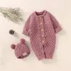 Baby Rompers Caps Ubrania Ubrania nowonarodzone chłopiec dzianinowe kombinezony stroje jesienne zima długie rękaw niemowlę niemowlęce kombinezon 2pcs 25239106