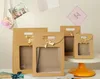 32/26/20/16cm papier kraft Portable sac cadeau PVC fenêtre transparente emballage sacs pour mariage anniversaire maison fête baptême bonbons cadeaux emballage boîte YF0019