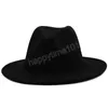 Chapeau Fedora noir en feutre de laine pour hommes et femmes, à large bord, pour fête, Trilby Jazz, église, Patchwork, casquette Panama