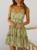 Blumendruck Boho Sundres Rüschen Sommerkleid Casual Strand Kurzes Kleid Blume Vintage Kleid Mode Kleidung 220518