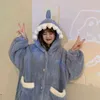 Korea vinterfleece nattklänning klänning kawaii tecknad korall fleece huva tjockare hålla varma pyjamas singel bröst pajamas l220803