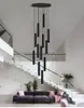 Duplex villa living room staircase Lamps chandelier led warm light black long tube chandelier mall hotel lobby
