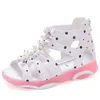 Mädchen Sandalen Blumen Kinder Römische Sandalen Kinder Gladiator Schuhe Weiches Leder Mit Punkten Reißverschluss Perlen Perlen Kleinkind 1-12 Jahre G220418