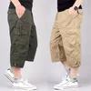 Lång längd last shorts män sommar multi ficka casual bomull elastiska byxor militär taktiska korta byxor 5xl 220621