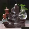Porte-brûleur d'encens à reflux en céramique petit moine petit bouddha cascade encensoir en bois de santal créatifs décoration d'intérieur avec 10 cônes Dro320P