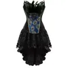 Bustiers Korsetten Vrouwen Sexy Pauwenveren Borduren Corset Bustier Lingerie Top Met Rok Set Burlesque DressBustiers