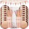 زخرفة الحفلات 78PCSSEST ROSE GOLD أدوات المائدة القابلة للتصرف في مجموعة الكوب من القش قش ديكور عيد ميلاد الكبار مستلزمات دش الزفاف 220919