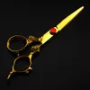 professional Japan 440c 6 '' gold dragon hair cutting scissors haircut thinning barber haircutting shears Hairdresser 220317