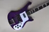 Factory Purple Electric Bass Guitar com chama Maple, folheado branco Pickguard Rosewoard Fingerboard Body Body and Neck Oferece personalizado