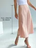 Falda Midi rosa de verano de satén de seda de cintura alta para mujer falda lápiz de estilo coreano 220702