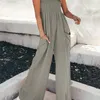 Femmes Sangle Lâche Combinaison D'été Casual Jambe Large Pantalon Solide Salopette Salopette Sans Manches Poche Combinaisons Femmes Streetwear 220513