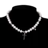 Chains Hip Hop Bohemia Imitation Irregular Pearls Crystal Cross Chokers Chain Metal Beads Line Necklace For Women Men JewelryChains