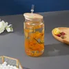 DIY 12oz 16oz 25oz Sublima￧￣o Caneca de cerveja de vidro com palha de tampa de bambu caneca de jarro transparente de jarro transparente