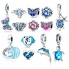 925 Sterling Silber Charms Farbe Böser Blick Eule Heißluftballon Blauer Perlenanhänger Originalperlen für Pandora-Armband Schmuckherstellung DIY Geschenk