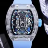 2022 Transparant Case Pablo Mac Donough Miyota Automatische heren Work Black Skeleton Dial Blue Rubber Strap Super Edition Puretime01 5301B2