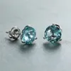 Stud Light Blue Round Gemstone Brincos para Mulheres Moda Vintage Bonito Aquamarine 925 Sterling Silver Zircon Parafuso Voltar BrincosSt7950471