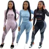 Survêtements pour femmes lettre chanceux étiquette impression vêtements de sport à manches longues survêtement ensemble de gymnastique 2 pièces survêtement femmes