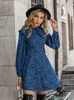 Ruffled Peter pan kraag lantaarn mouwen Leopard A-Line dames kleding Holiday High Taille Mini-jurken Vrouw Blue Vestidos 220511
