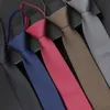 Men's Lazy Tie Solid Color Skinny Zipper Ties Red Black Blue Brown Slim Slyckig bröllopsfestdräkt Klänningsskjorta Tillbehör gåva 220409