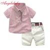 Vêtements d'été gentleman pour enfants rayés hauts à manches courtes + short blanc 2 pièces ensembles de vêtements pour enfants bébés garçons costumes de fête 220419