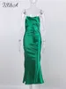 FSDA – robe mi-longue en Satin vert, dos nu, sans manches, épaules dénudées, Sexy, moulante, tenue de soirée, été, 220702