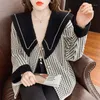 Damenjacken Heliar Tweed Cardigan Vintage Hahnentrittjacke Frauen Lose Büro Dame Chic Blazer Marinekragen 2022 Frühling