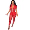 2022 Sexy Sheer Yoga Pants Womens Designer Tracksuits Bandage Shirt Mesh Leggings Two Piece Set