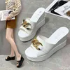 Chain High Heels Slippers Women Wedding Shoes Summer 2022 White Black Platform Wedges Slides Ladies Beac Y220409