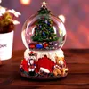 Decoratieve objecten Figurines Resin Music Box Crystal Ball Snow Globe Glass Lights Gift met luidspreker draaiende kerstboomvaartuigen Desktop