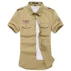 Men's Casual Shirts Summer Men's Work High Quality Cotton Slim Solid Color Badge Multi-Pocket Square Collar Male Short SleeveMen's