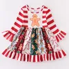 Девушка платья Girlymax Рождество девочки Детская одежда молоко шелковое ремень ruffles stripe точки платья колено длиной