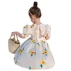 Girl's jurken Fashion Kids Girl Dress Puff Sleeve Flower Beach 2022 Baby kinderen Kleding Zomer Draag Princess Dressgirl's