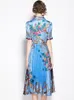 Kobiety plisowana vintage sukienka modna kompleksowe szczupły kwiatowe sukienki kokardowe eleganckie damskie talii średnia długość