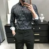 英国スタイルのビジネスワークシャツの男性ファッション長袖男性不規則なストライプシャツスリムフィットデジタルプリントプロムタキシード210706