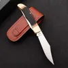 Ny 250T Folding Blade Kniv 7CR17MOV Satin Två bladhartshandtag Utomhus EDC Pocket Knivar med lädermantel