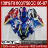 OEM-lichaam voor Suzuki GSXR-600 GSXR750 K6 GSX-R750 06-07 Carrosserie 130NO.94 GSXR 750CC 600CC 750 600 CC GSXR600 06 07 GSXR-750 2006 2007 Injectie Mold Fairing Blue Red BLKK