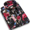 Homens de moda Impresso Floral Manga Longa Camisa Casual Macio Macio Primavera Verão Standard Fit Social Negstress Vestido para Homem 220323