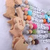 Animal Beech Wood Pacificier Clips Chaîne en plastique Perles de silicone Baby Baby Minmy Clip Lae Lash