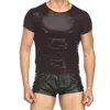 Men039s T-Shirts Herren PU-Lederhemd Kurzarm T Nachtclub Bühnenshow Tops Sexy Männerkleidung Slim Dance Clubwear Gothic Tee6314666