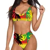 Jamaica Flag Tropical Tree Print 2PC Swimsuit Women Sport Bikini Set Summer Bathing Suit Push Up Fitness Bra Sexy Beachwear 220616