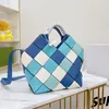 Bolso Shoudler para mujer, bolso de mano, cesta de verduras tejida a juego de colores, paquete de gran capacidad, moda de cuero genuino, patrón de estampado de ganchillo, bolsas de asas de retazos