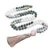 Hanger Kettingen 8mm Witte Jade Afrikaanse Turquoise Keizer Jasper Kralen Geknoopt Japamala Ketting Yoga Sieraden Set 108 Mala Rosar